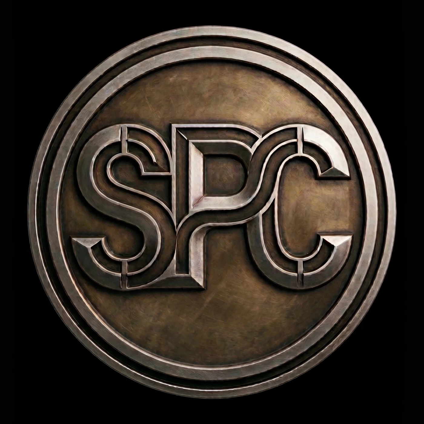 SaltPit Cymbals SPC medallion logo in aged bronze